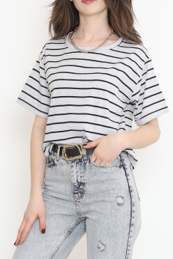 Çizgili Crop Tişört Grisiyah - 9525.1567. - 2