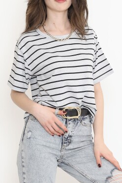 Çizgili Crop Tişört Grisiyah - 9525.1567. - 3