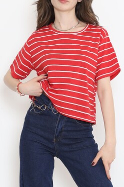 Çizgili Crop Tişört Kırmızı - 9525.1567. - 1