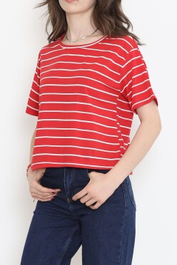 Çizgili Crop Tişört Kırmızı - 9525.1567. - 3