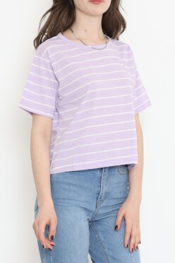 Çizgili Crop Tişört Lila - 9525.1567. - 3