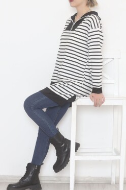 Çizgili Fermuarlı Tunik Sweat Siyah - 472582.1778. - 3