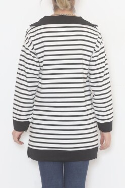 Çizgili Fermuarlı Tunik Sweat Siyah - 472582.1778. - 5