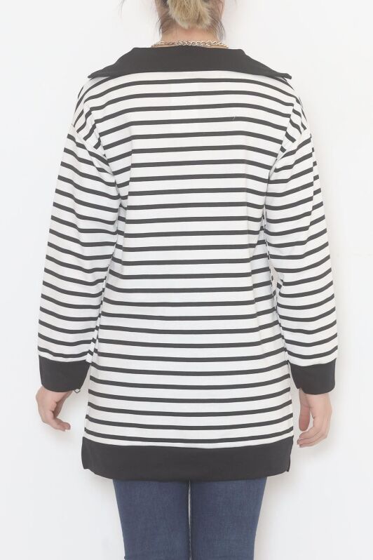 Çizgili Fermuarlı Tunik Sweat Siyah - 472582.1778. - 5