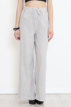 Çizgili Keten Pantolon Taş - 17365.701. - 1