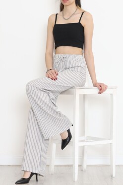 Çizgili Keten Pantolon Taş - 17365.701. - 4