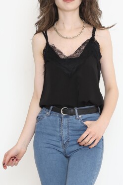 Dantelli Saten Bluz Siyah - 689.1247. - 1