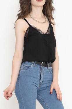 Dantelli Saten Bluz Siyah - 689.1247. - 2