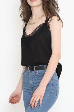 Dantelli Saten Bluz Siyah - 689.1247. - 3