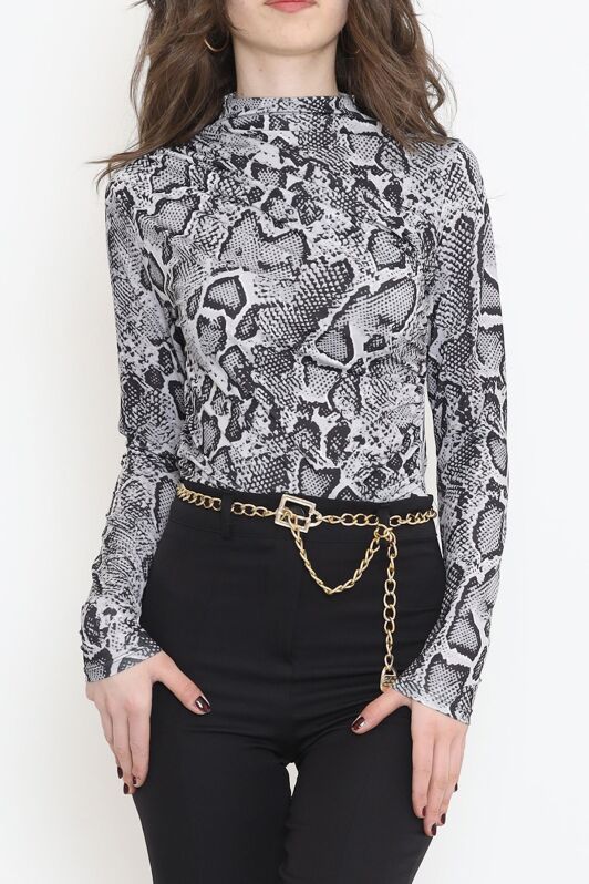 Desenli Bluz Gri - 3712.1595. - 1