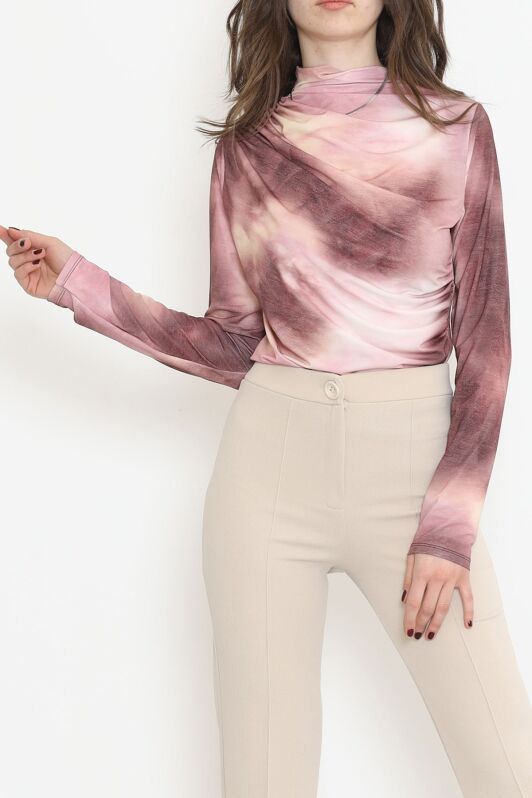 Desenli Bluz Gül - 3712.1595. - 2