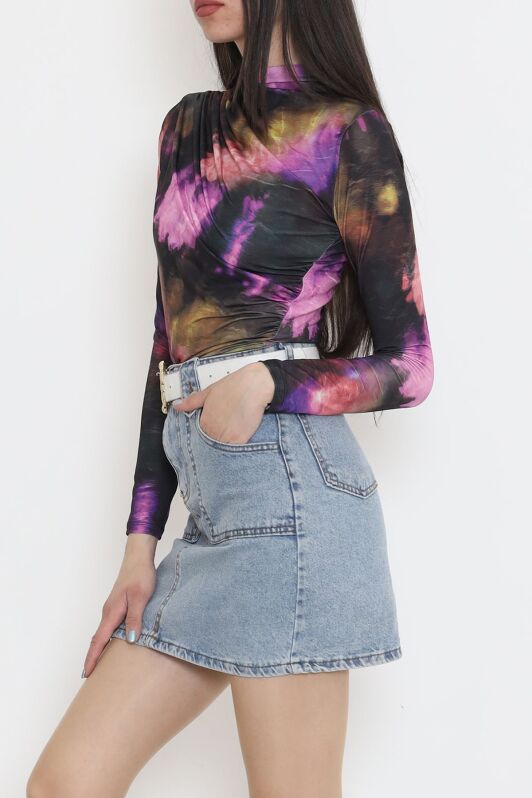 Desenli Bluz Mor - 3712.1595. - 2