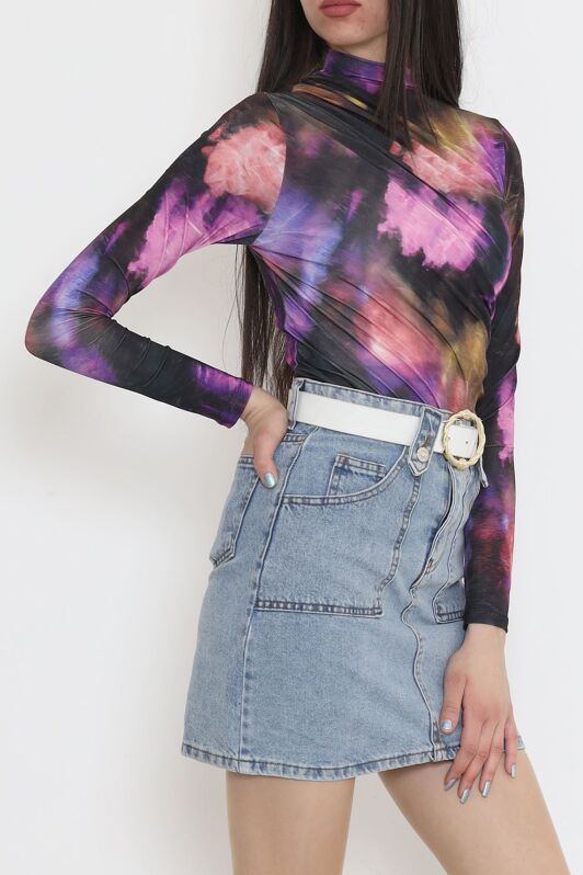 Desenli Bluz Mor - 3712.1595. - 3