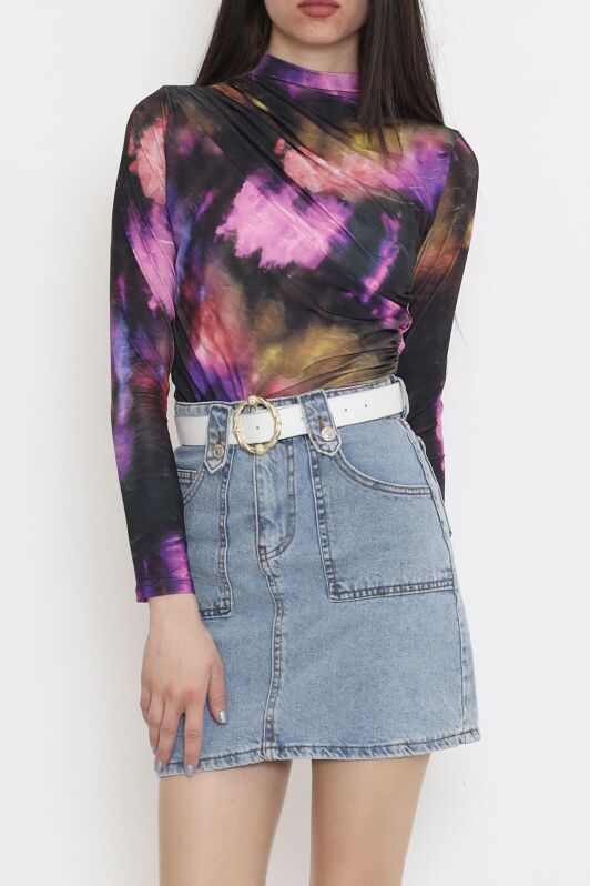 Desenli Bluz Mor - 3712.1595. - 4