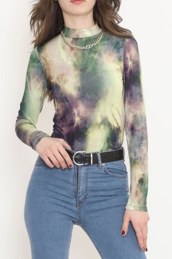 Desenli Bluz Yeşilfüme - 3696.1595. - 1