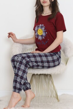 Desenli Pijama Takımı Bordo1 - 15279.1773. - 4