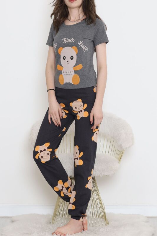 Desenli Pijama Takımı Füme - 15279.1773. - 3