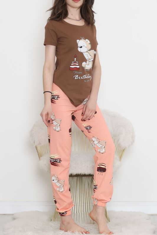 Desenli Pijama Takımı Kahve - 15279.1773. - 4