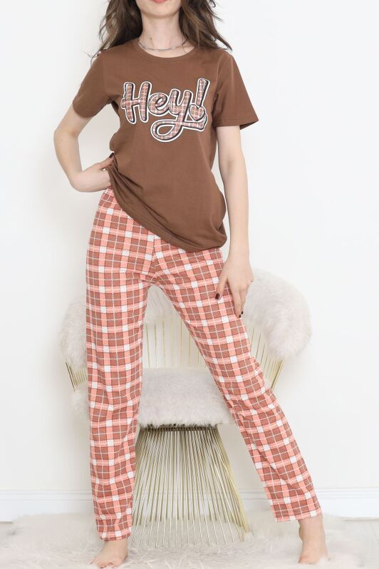 Desenli Pijama Takımı Kahvepudra - 15279.1773. - 2