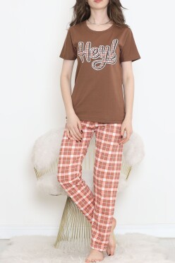Desenli Pijama Takımı Kahvepudra - 15279.1773. - 3