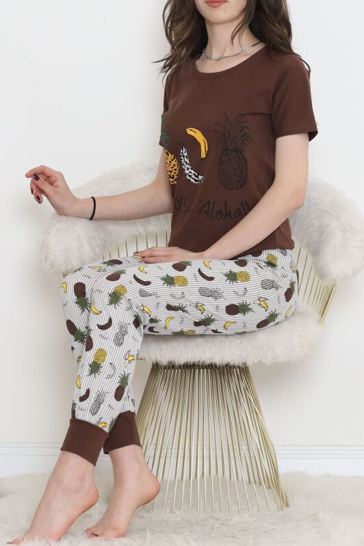 Desenli Pijama Takımı Kahvesarı - 15279.1773. - 4