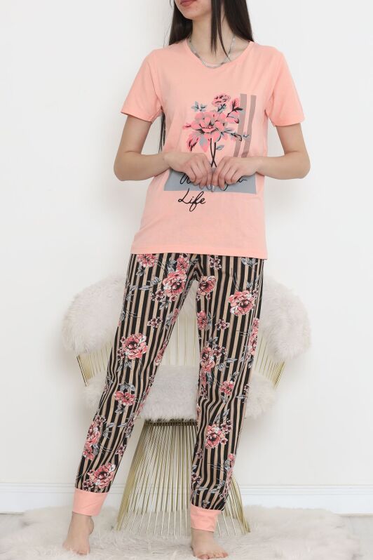 Desenli Pijama Takımı Pudra - 15279.1773. - 2