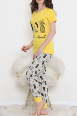 Desenli Pijama Takımı Sarı - 15279.1773. - 4