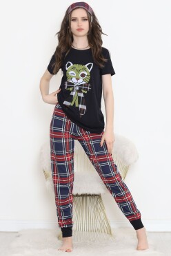 Desenli Pijama Takımı Siyahhardal - 15279.1773. - 1