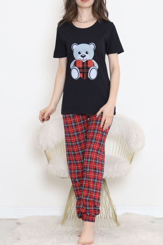 Desenli Pijama Takımı Siyahkırmızı - 15279.1773. - 1