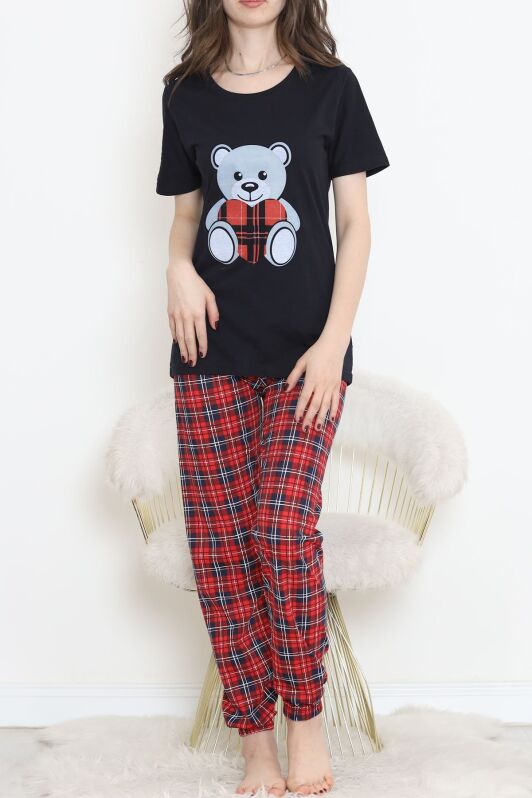 Desenli Pijama Takımı Siyahkırmızı - 15279.1773. - 2