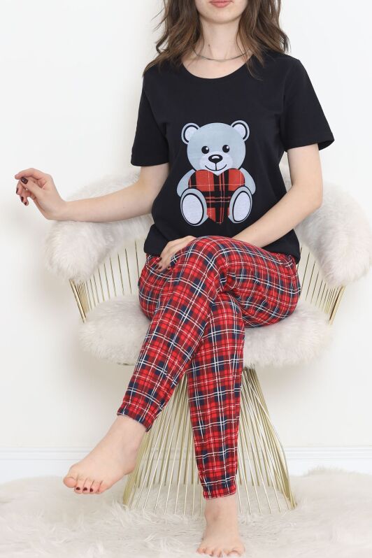 Desenli Pijama Takımı Siyahkırmızı - 15279.1773. - 5