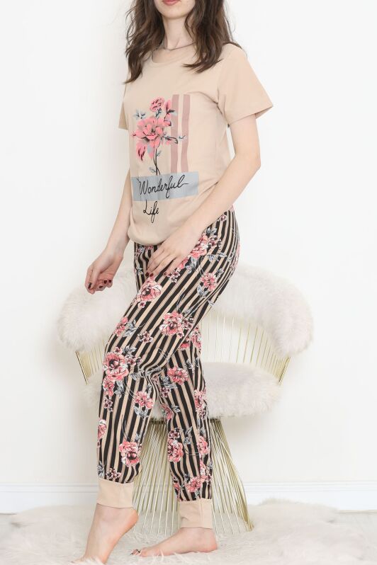 Desenli Pijama Takımı Vizonpembe - 15279.1773. - 3