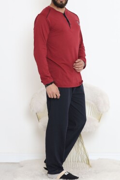 Düğmeli Erkek Pijama Takımı Bordolaci - 17371.1048. - 2