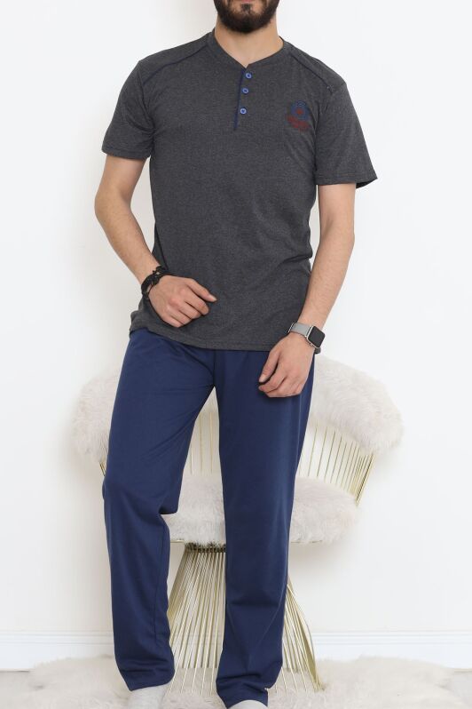 Düğmeli Erkek Pijama Takımı Fümelaci - 17370.1048. - 1