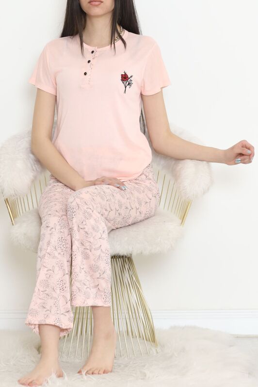 Düğmeli Pijama Takımı Açıksomon - 704.1287. - 1