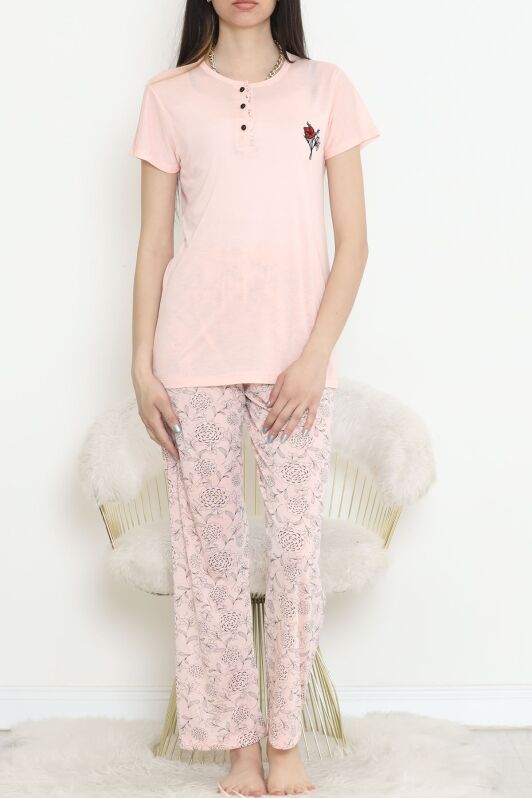Düğmeli Pijama Takımı Açıksomon - 704.1287. - 2