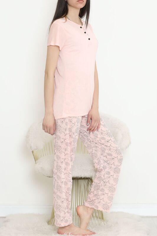 Düğmeli Pijama Takımı Açıksomon - 704.1287. - 3