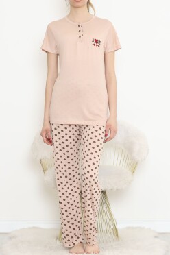 Düğmeli Pijama Takımı Bej - 704.1287. - 1
