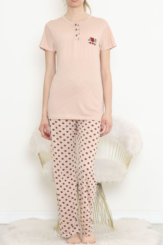 Düğmeli Pijama Takımı Bej - 704.1287. - 1