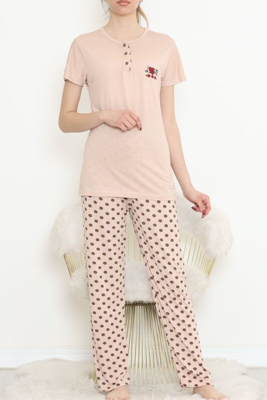 Düğmeli Pijama Takımı Bej - 704.1287. - 2