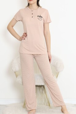 Düğmeli Pijama Takımı Bejkahve - 704.1287. - 1