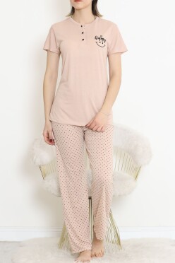 Düğmeli Pijama Takımı Bejkahve - 704.1287. - 2
