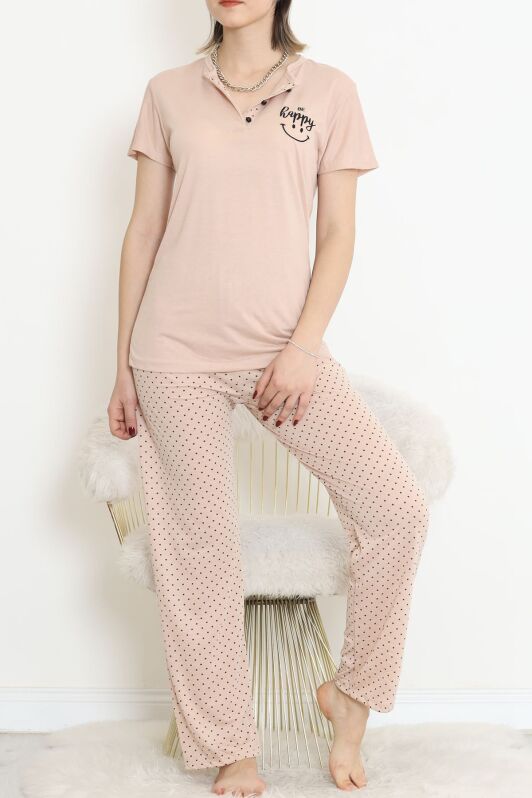 Düğmeli Pijama Takımı Bejkahve - 704.1287. - 3