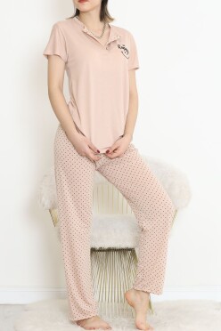 Düğmeli Pijama Takımı Bejkahve - 704.1287. - 4