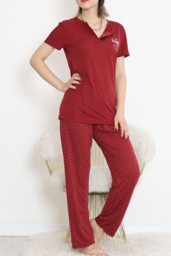 Düğmeli Pijama Takımı Bordoekru - 704.1287. - 3