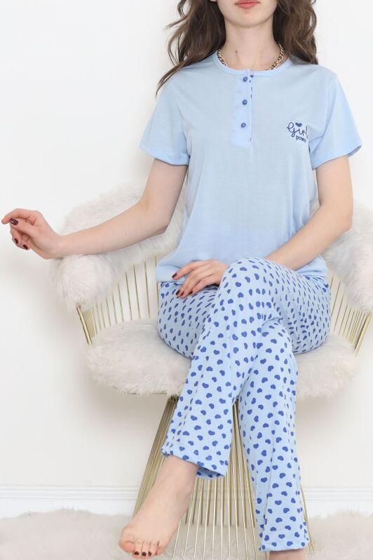 Düğmeli Pijama Takımı Mavisaks - 704.1287. - 1