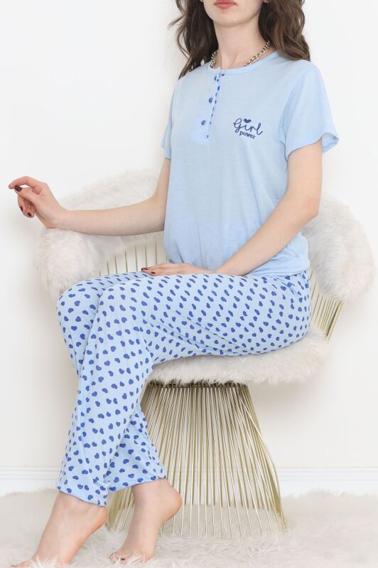 Düğmeli Pijama Takımı Mavisaks - 704.1287. - 2