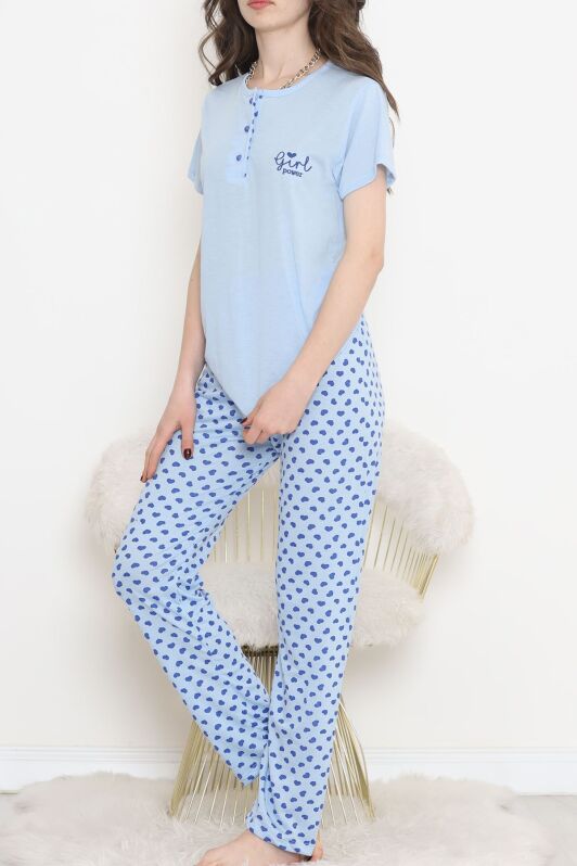 Düğmeli Pijama Takımı Mavisaks - 704.1287. - 3