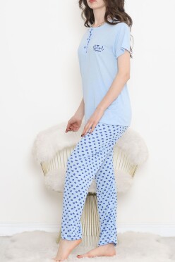 Düğmeli Pijama Takımı Mavisaks - 704.1287. - 4