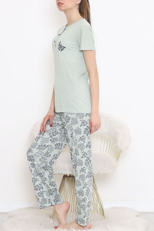 Düğmeli Pijama Takımı Mint - 704.1287. - 2